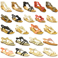 Womens Sandals - Flat Wedge Open Toe Post Strappy Comfy Ladies Summer Shoes Size