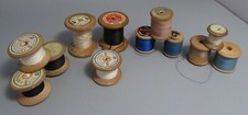 USED ALMOST EMPTY VARIOUS WOODEN THREAD / COTTON REELS ALL AS FOUND INCL COATS