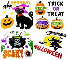 Halloween Gel Window Stickers – 4 Sheets – Pumpkins, Ghosts, Bats & Spiders