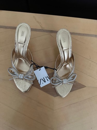 Zara metallic bow high heel - metallic,