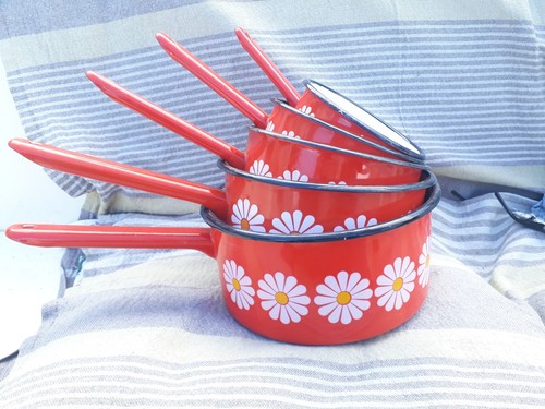 Antique metal enamel pan - metal,