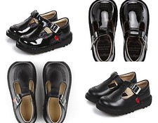 Girls T-Bar KICKERS Shoes Black Leather School Patent Strap New Casual Size 5-12