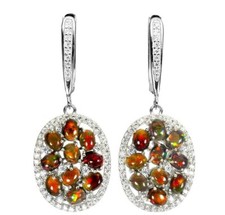 black fire natural opal earrings silver setting