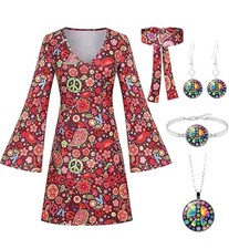 Antsparty Hippie costume for women, 60s 70s clothing women's hippie dress Size M