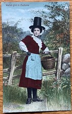 Welsh Girl In Costume Traditional Clothing Fashion Wales Valentine's Postcard