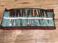 Vintage Marples Lot Carving Chisels In  Canvas Tool Wrap & Henry Taylor Stone