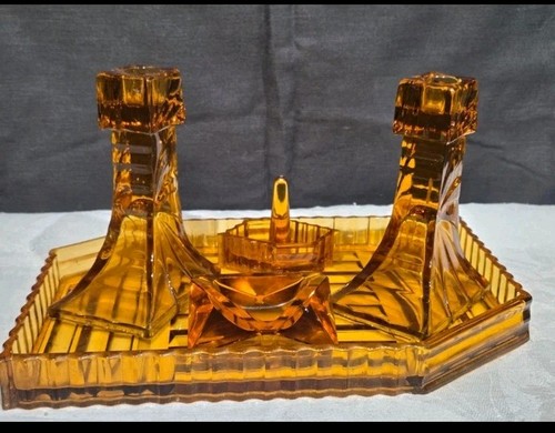 5pc vintage amber glass - amber,