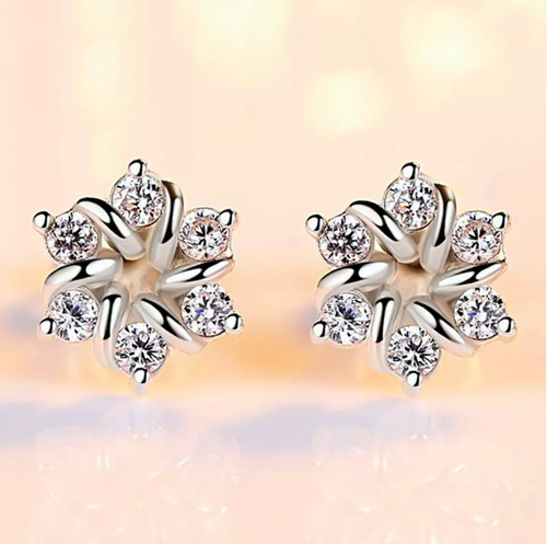 Swirl crystal flower earrings - crystal,
