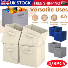 4/8x Cube Storage Boxes Fabric Box Organiser Foldable Collapsible Canvas Basket