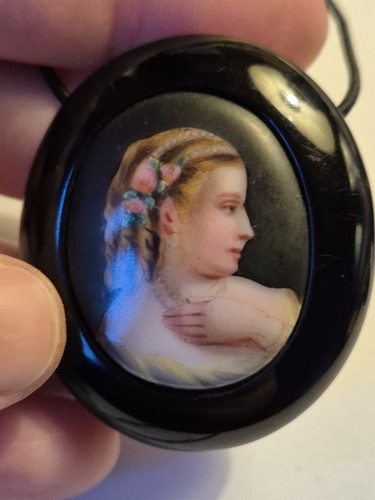 Victorian whitby jet painted - victorian,