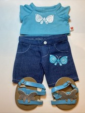Design-a-Bear Chad Valley Blue Butterfly Top Jeans Sandals Girls Outfit