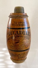 Antique Piccadilly Sewing Compendium Thimble Needle Thread Case Dispenser Treen