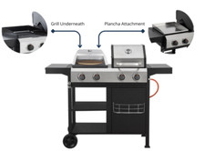 4 Burner Gas BBQ Grill + Pizza Oven & Plancha 3-in-1  – Open Box (Please Read)