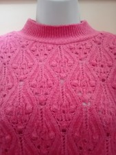 Ladies Pink Knit Style Jumper /White mock Shirt Bottom F&F Uk M ( 12/14 )  NEW