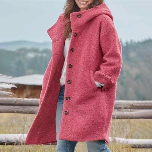 Women hooded woolen coat lamb - woolen,