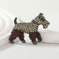 Vintage Style Enamel Crystal Cute Schnauzer Dog Brooch Badge Pin Gift