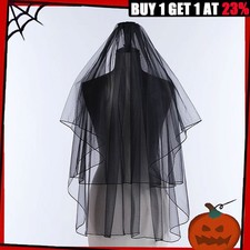 Black Bridal Wedding Veil Satin Edge Double Layer with Comb Halloween Makeup