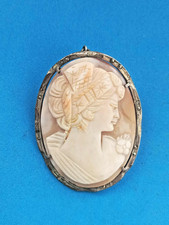 Antique Victorian 800 Solid Silver Cameo Brooch c.1880