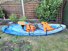  Used RTM Ocean Duo Double Sit On Top Kayak Blue w/ 2 Paddles & 2 Life Jackets