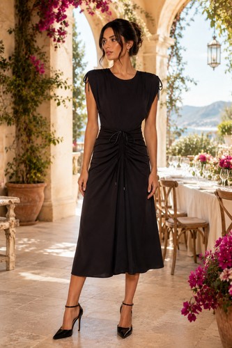Carla ruiz black ruched midi - ruiz,