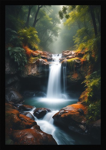 Waterfall beautiful framed - waterfall,