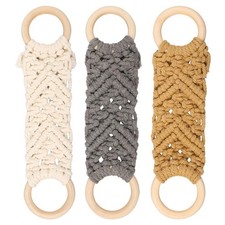 Towel Holder Set of 3 Wooden Rings with Cotton Rope for Kitchen Organization