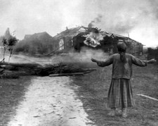 Russian Woman watches her home burn 8"x 10" World War II WW2 Photo 507