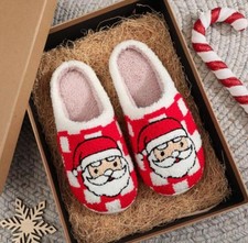 Father Christmas Santa Red Women Xmas Slippers Slip-On Fur-Lined Soft Plush Warm