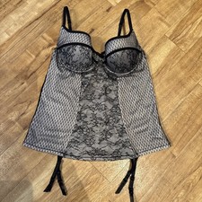 M&S Marks & Spencer Size 36B Underwired Padded Basque Cami Suspender Black Mix