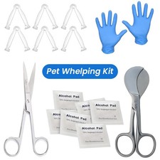 Basic Pet Whelping Kit, Umbilical Cord Clamps & Scissors, Gloves & Alcohol Pads