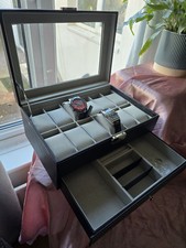Watch Display Case Jewellery Collection Storage Holder Leather Box 12 Grids