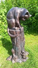 Cat and Mouse Garden Sculpture - with an Antique Bronze Hand Finish (64cm Tall)