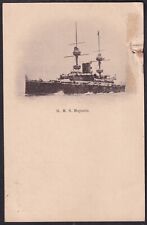 1897 HMS MAJESTIC on Postcard; QV 1/2d stamp; Manchester CDS; damaged