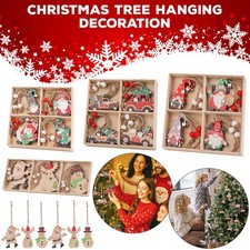 Rustic Christmas Tree Hanging Ornaments 12pcs Wooden Gnome Car Xmas Decorations