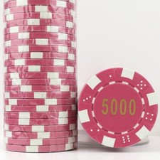 50 x PINK 5000 Dice, 14g Clay Composite Poker Chips - END OF LINE / SECONDS