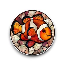 LARGE Marine Clown Fish Stained Glass Window Design Opaque Vinyl Sticker Decal