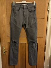 ZARA MAN SKINNY FIT STONE GREY DESTROYED BIKER ROCKER DENIM JEANS 36