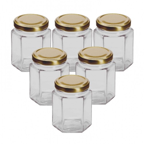 Glass hexagonal jars 12oz - glass,