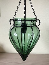 Caged Blown Glass Pendant Ceiling Light Drop Green Glass Vintage BHS UNTESTED