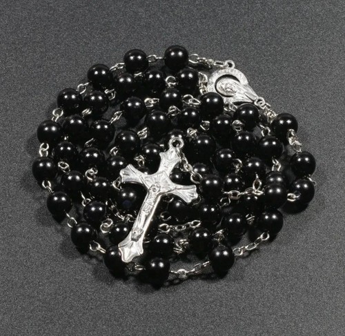 Black pearl rosary beads - black,