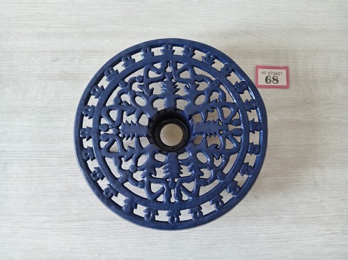 Blue cast iron round trivet - blue,