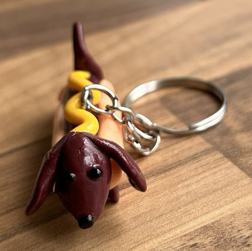 Dachshund hotdog keychain - , •