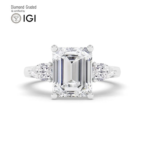 Emerald diamond trilogy ring - emerald,