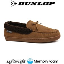 MENS DUNLOP MEMORY FOAM MOCCASINS SLIPPERS LOAFERS SUEDE FUR WINTER SHOES SIZE