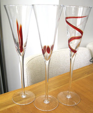 3x Vintage LSA Jazz Style Conical Champagne Flutes - Abstract Red Design - VGC