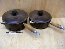 SET 2 VINTAGE LE CREUSET PANS WITH LIDS-20cm and 22cm-CHOCOLATE BROWN-CAST IRON-