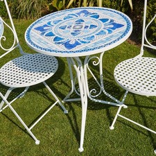 Bistro Table Blue White Mosaic Patio Outdoor Garden Furniture TABLE ONLY