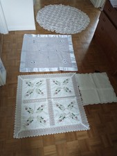 Selection 3 vintage embroidered & lace table cloths & cushion cover (with tag)