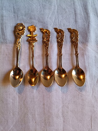Vintage gold plated tea - tea, spoons