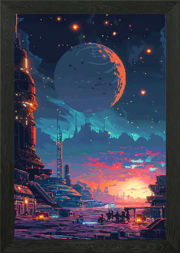 Scifi planet pixel art framed - scifi,